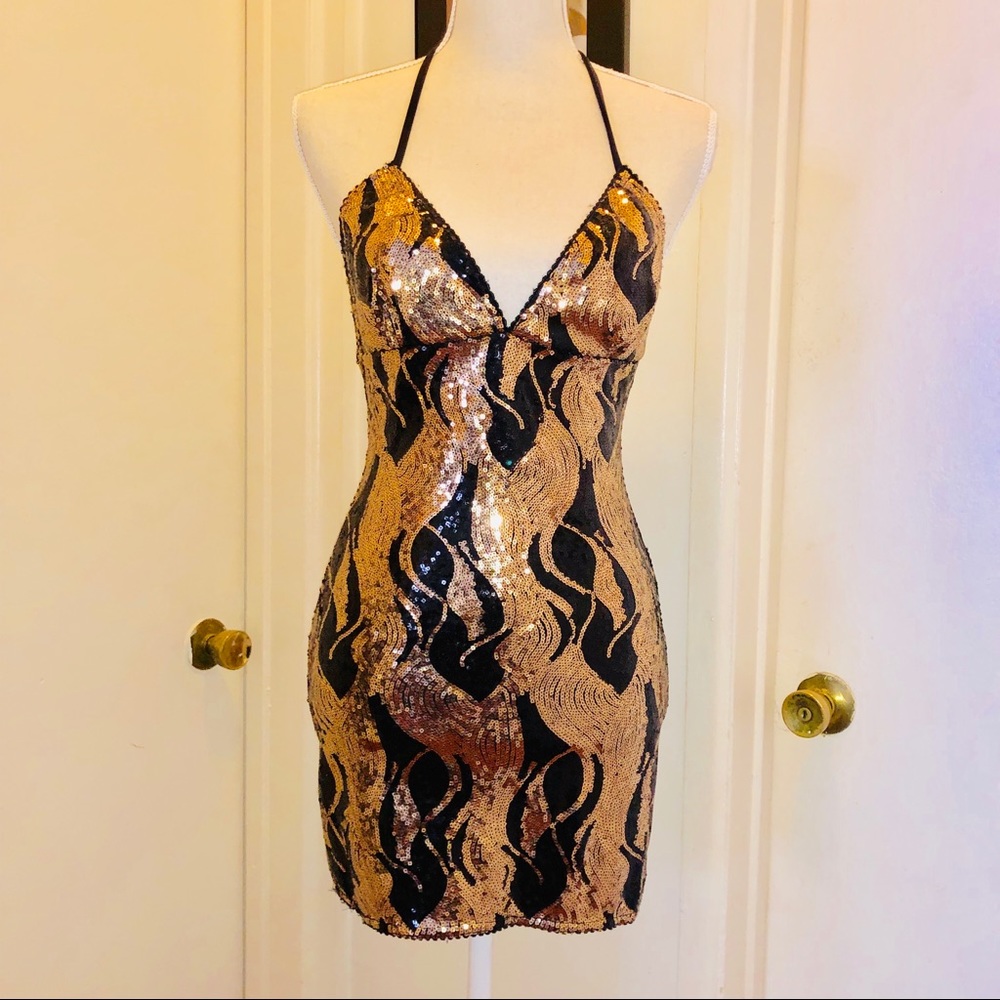 Sexy Halter Sequin Vegas/Bday Party Mini Dress XS